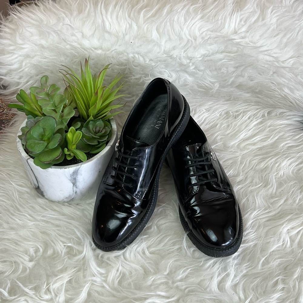 Armani Jeans Women’s Scarpa Allacciata Black Patent Leather Shoes Size 6